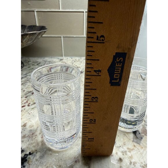 2 Ralph Lauren Glen Plaid Lead Crystal Signed Highball SHOT Glasses 4” bar ware - Picture 7 of 9